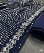 Navy Blue Ombre Sequin Saree with Silver Gradient and Designer Blouse