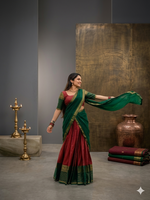 Vibrant Red Silk Lehenga with Contrast Green Ethnic Border