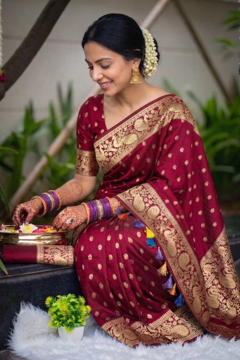 Elegant Maroon Banarasi Silk Saree