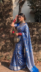 Elegant Royal Blue Traditional Saree Look