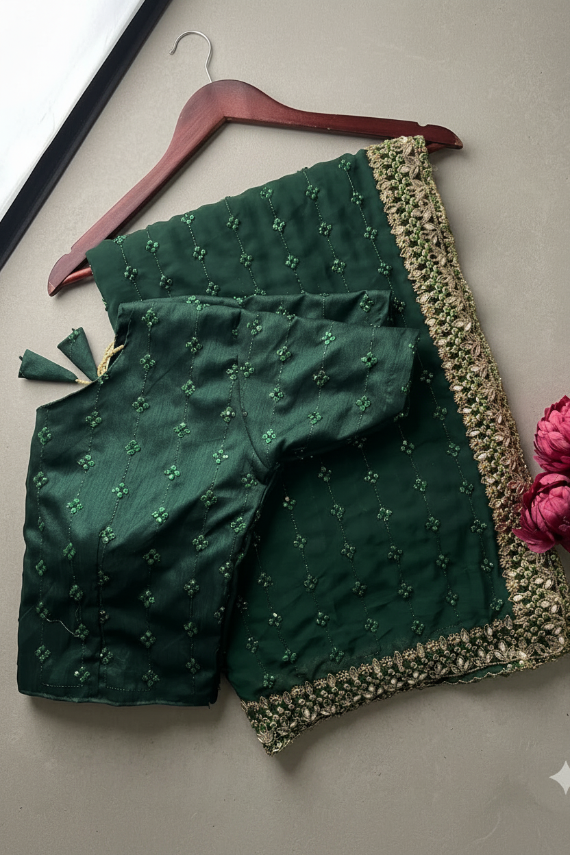 Majestic Bottle Green Mirror-Work Masterpiece
