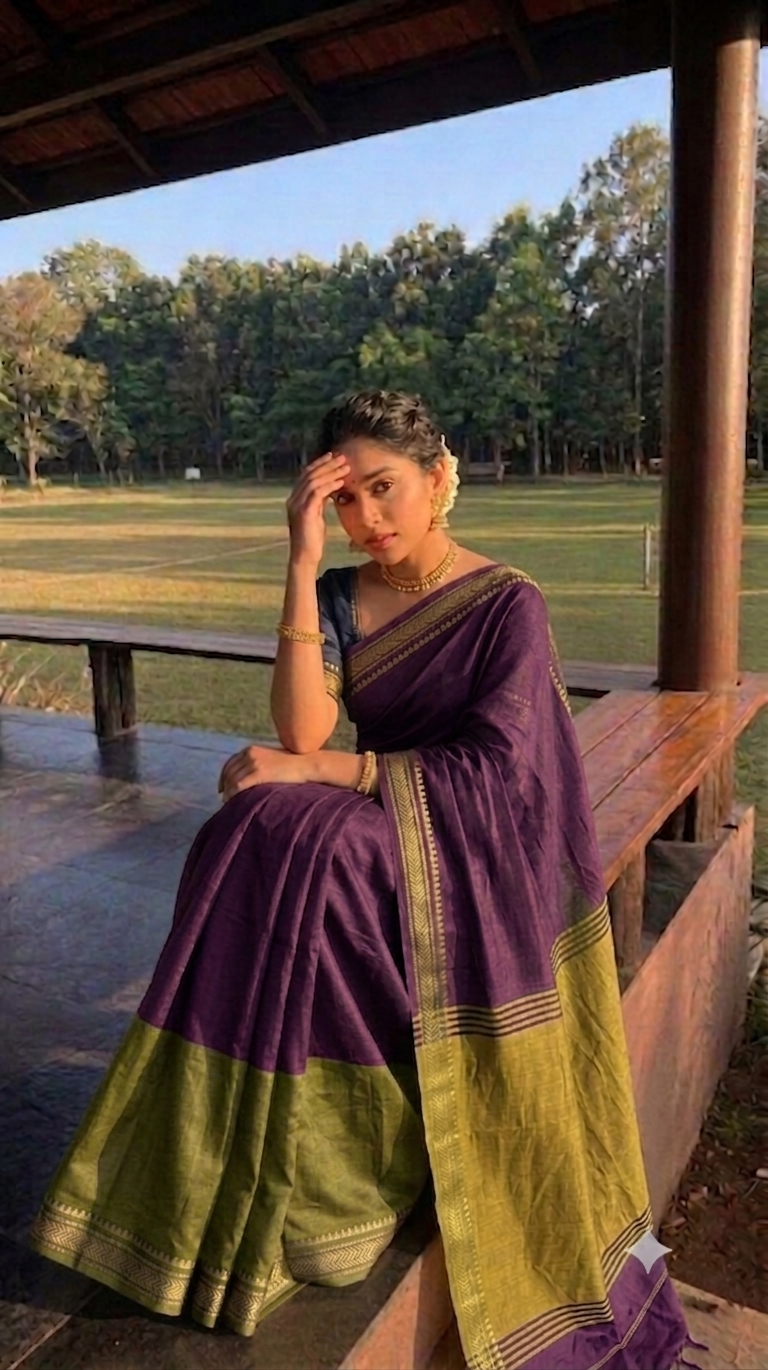 Elegant Handloom Khadi Cotton Saree with Matching Blouse Piece