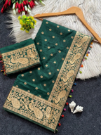 Emerald Green Banarasi Silk Saree with Traditional Gold Zari Border