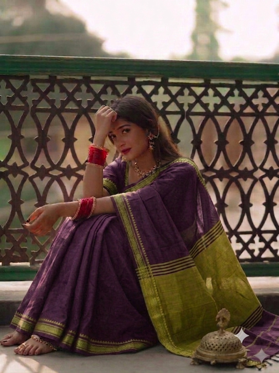 Elegant Handloom Khadi Cotton Saree with Matching Blouse Piece