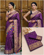 Royal Purple Banarasi Silk Saree with Gold Zari Peacock Border