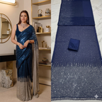 Navy Blue Ombre Sequin Saree with Silver Gradient and Designer Blouse