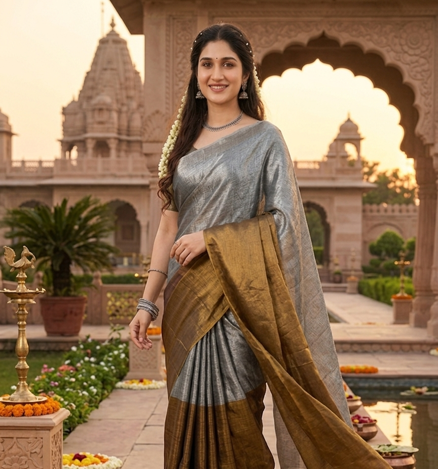 Regal Split Elegance Handloom Tissue Cotton Saree
