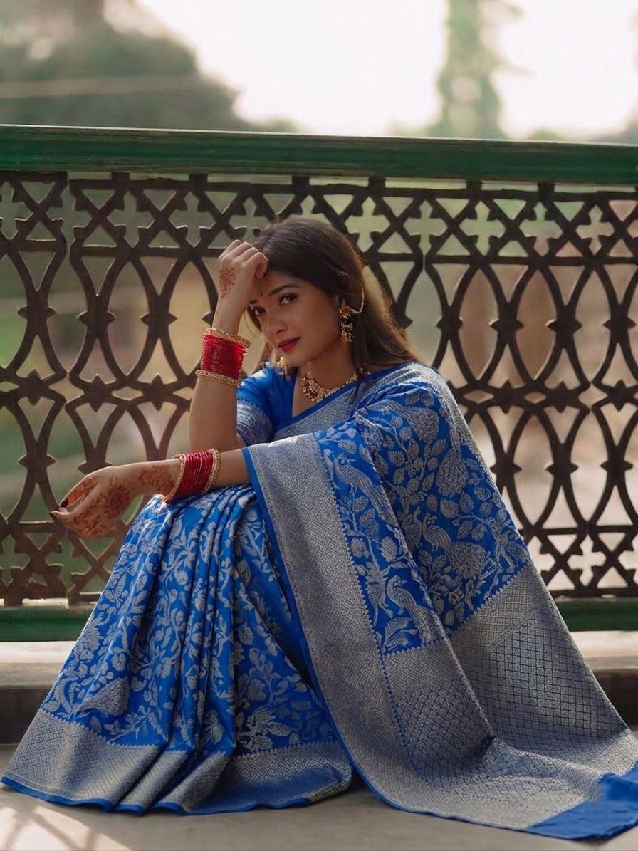 Elegant Royal Blue Traditional Saree Look