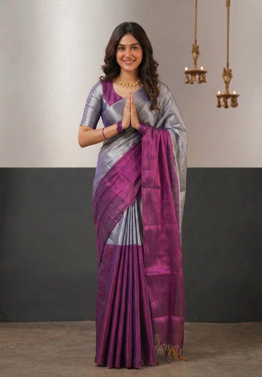 Regal Split Handloom Tissue Cotton Saree