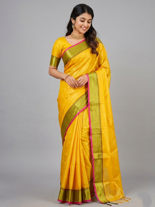 Classic Yellow Zari Border Silk Saree