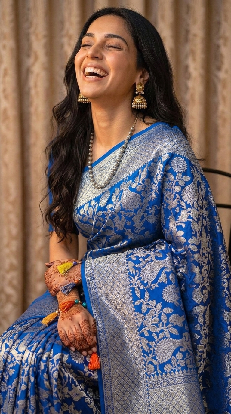 Elegant Royal Blue Traditional Saree Look
