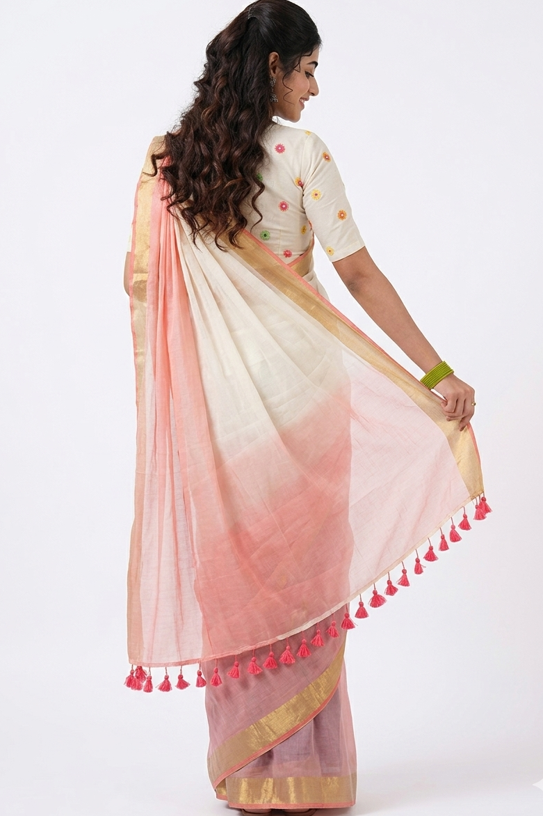Graceful Cream & Peach Handloom Cotton Saree