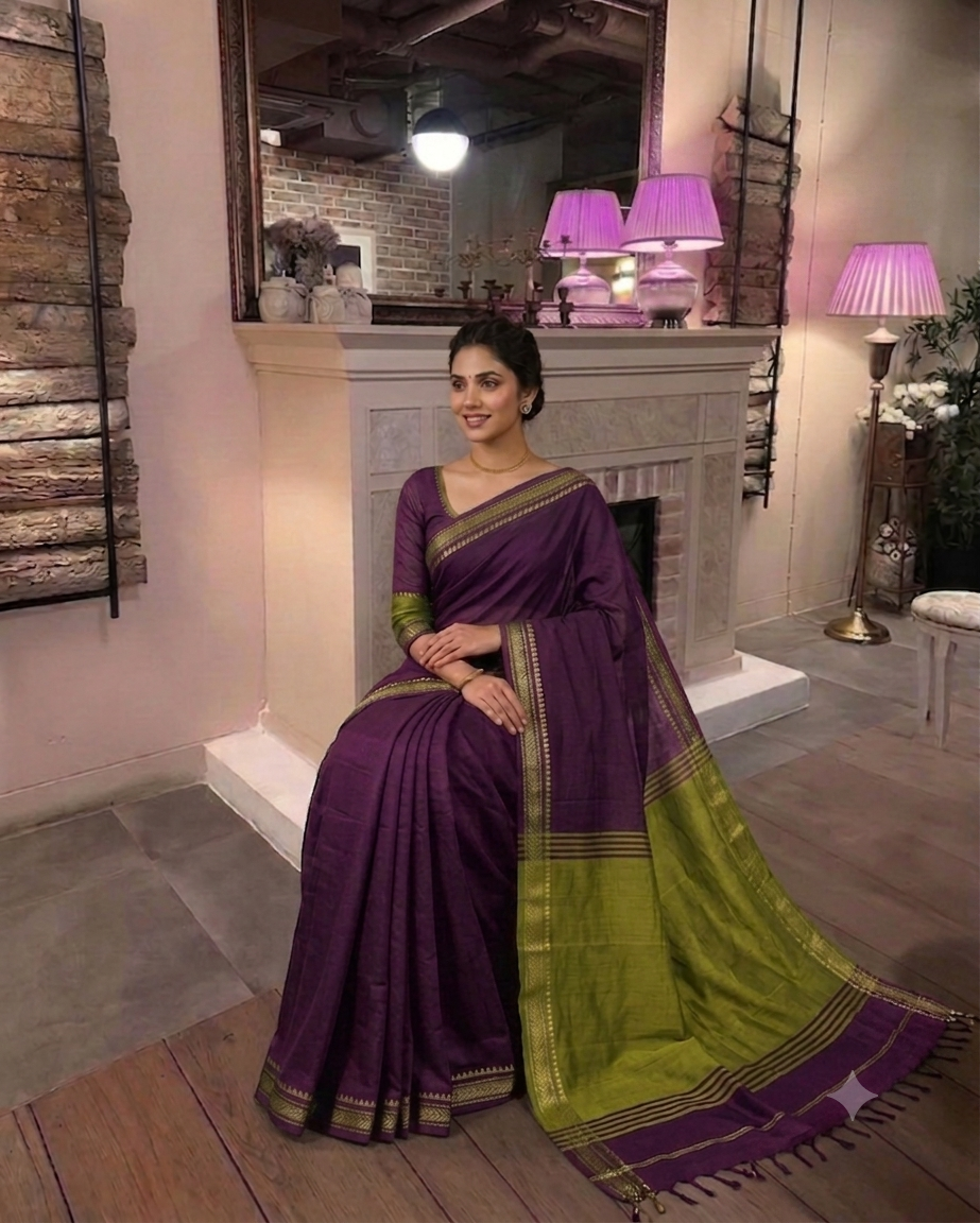 Elegant Handloom Khadi Cotton Saree with Matching Blouse Piece
