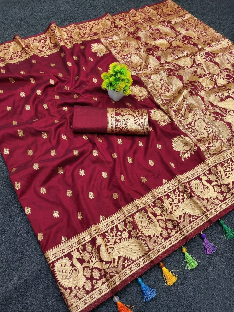 Elegant Maroon Banarasi Silk Saree