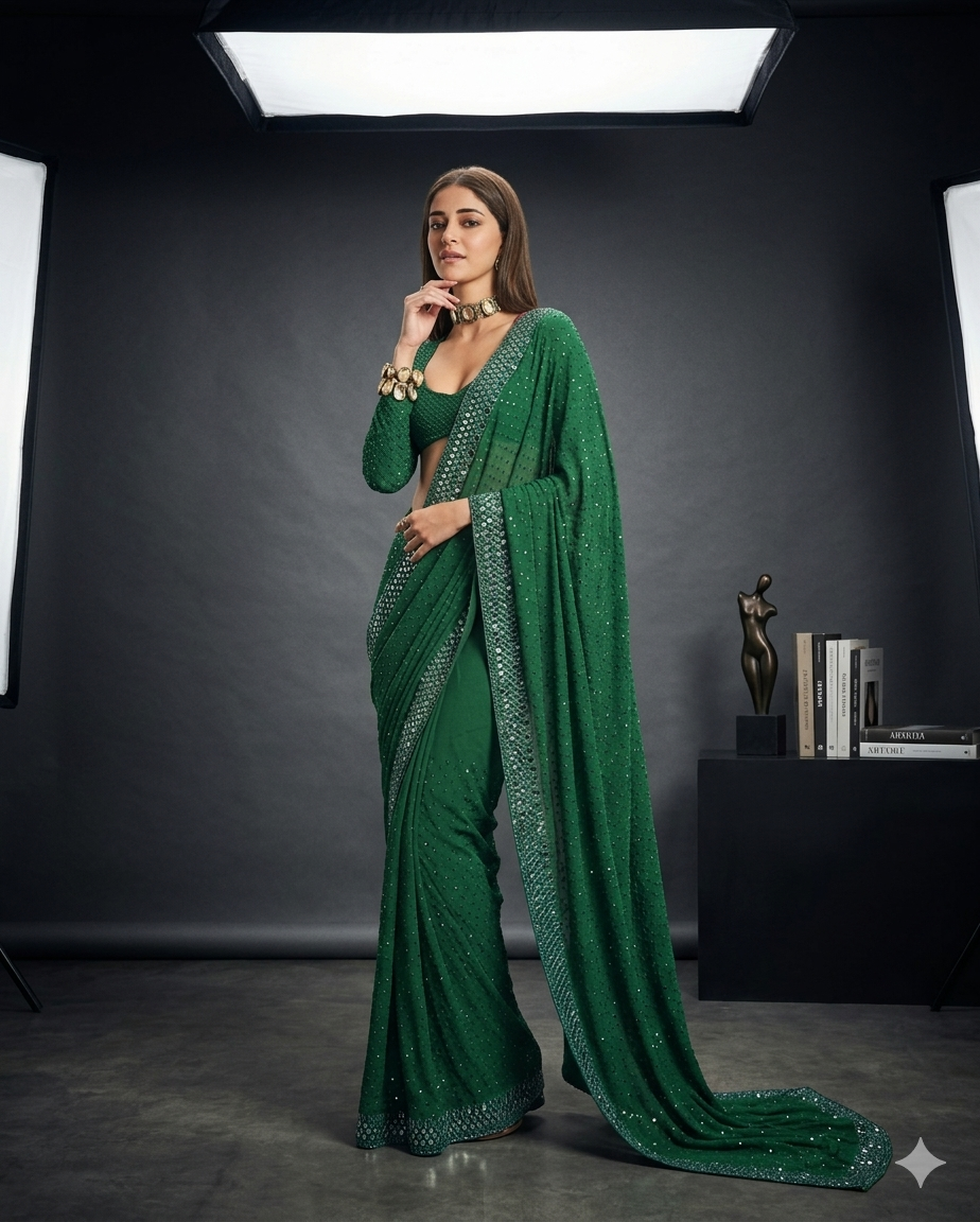 Majestic Bottle Green Mirror-Work Masterpiece
