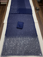 Navy Blue Ombre Sequin Saree with Silver Gradient and Designer Blouse