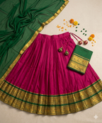 Ethnic Wine and Green Silk Lehenga Choli Set with Traditional Zari Work and Voni