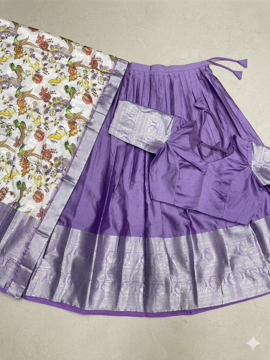 Modern Pastel Half-Saree with Traditional Print Dupatta