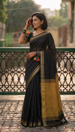 Elegant Handloom Khadi Cotton Saree with Matching Blouse Piece
