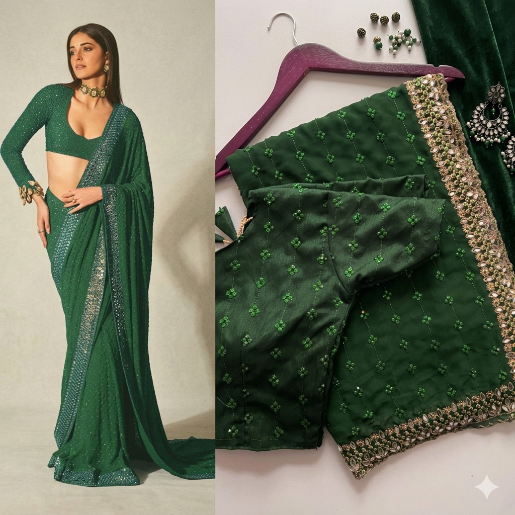 Majestic Bottle Green Mirror-Work Masterpiece