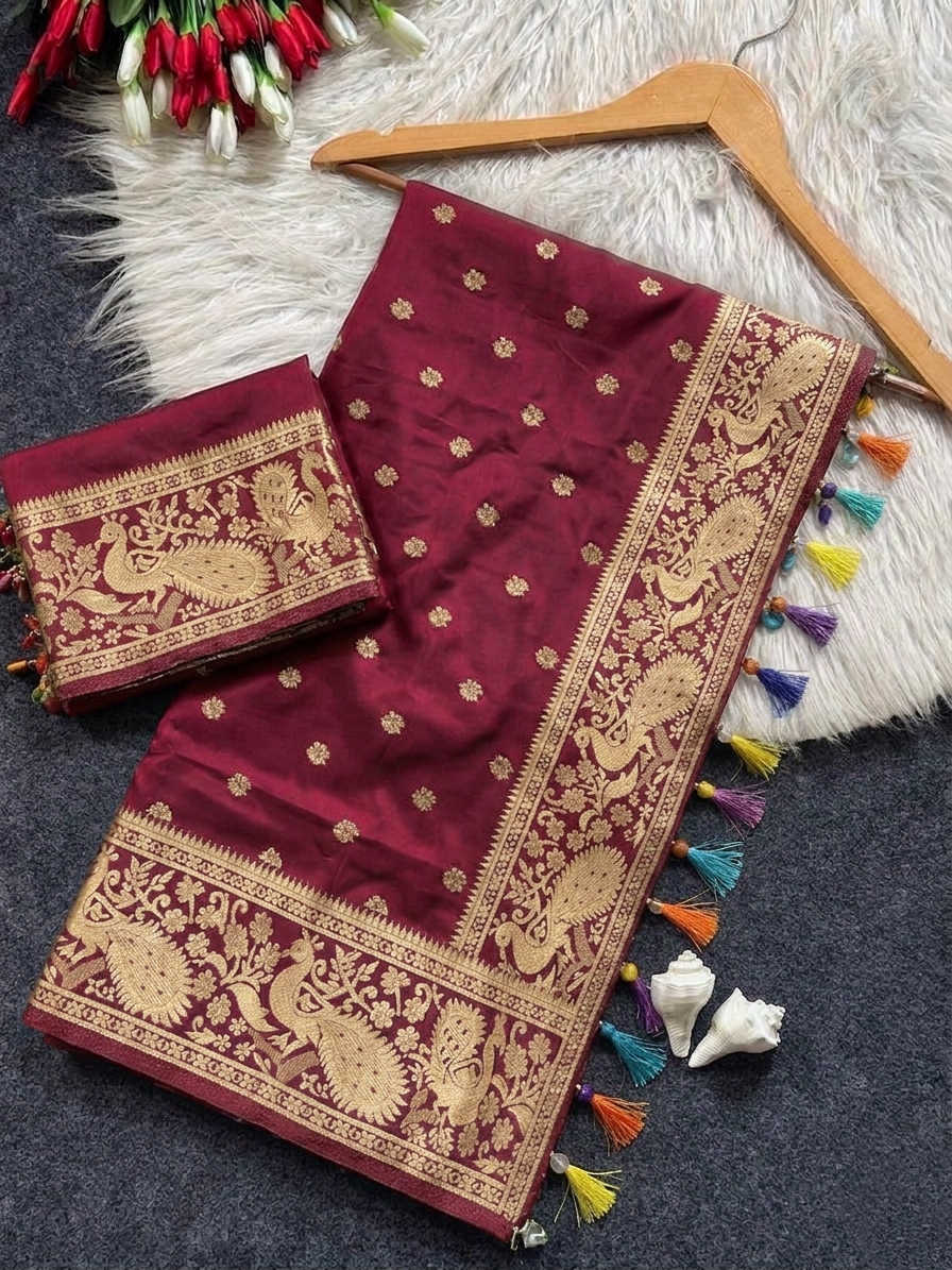 Elegant Maroon Banarasi Silk Saree