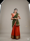 Ethnic Rust and Olive Silk Lehenga Choli Set with Traditional Paisley Border and Matching Voni
