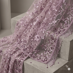 Silver Mist Tonal Embroidered Saree with Couture Feather Accents