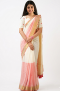 Graceful Cream & Peach Handloom Cotton Saree