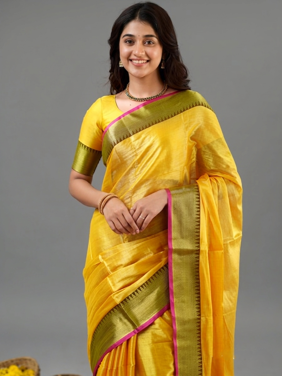 Classic Yellow Zari Border Silk Saree