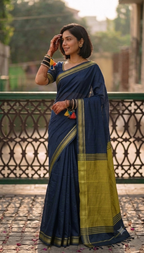 Elegant Handloom Khadi Cotton Saree with Matching Blouse Piece