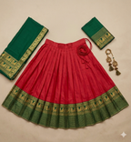Vibrant Red Silk Lehenga with Contrast Green Ethnic Border