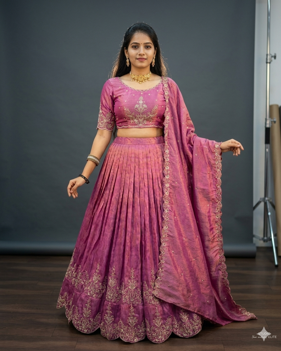 Elegant Scallop-Bordered Lehenga Choli in Dusty Rose