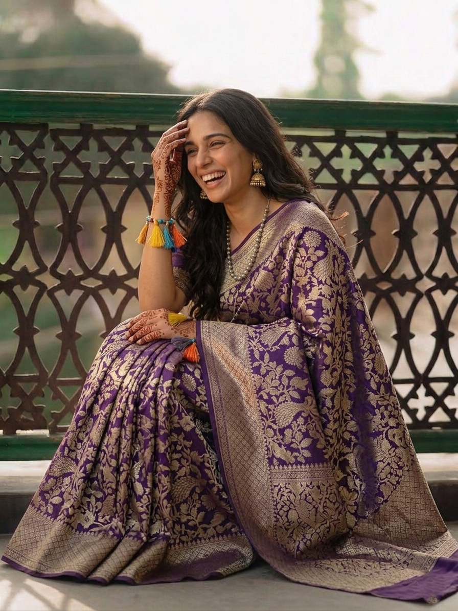 Elegant Purple Banarasi Saree Ensemble