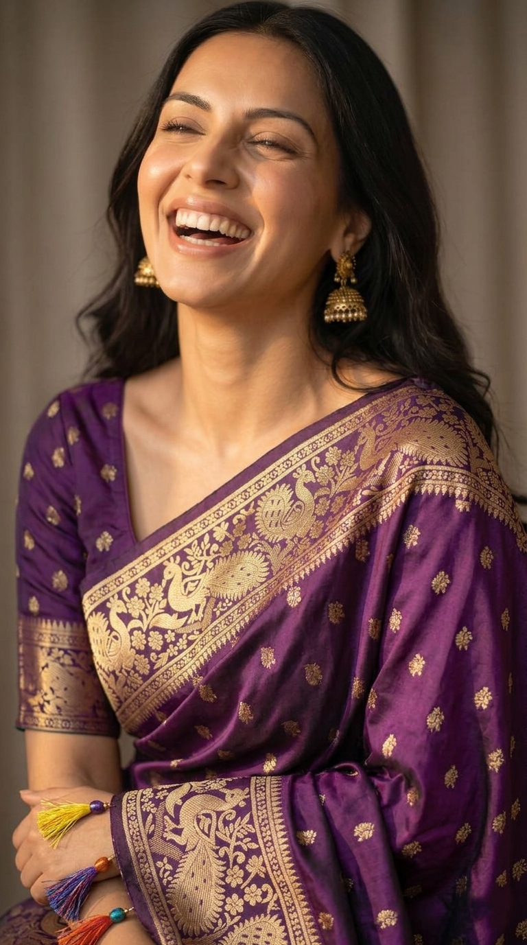 Royal Purple Banarasi Silk Saree with Gold Zari Peacock Border