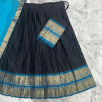 Elegant Teal Blue Saree with Black Skirt & Gold Border | Classic Temple Style Outfit