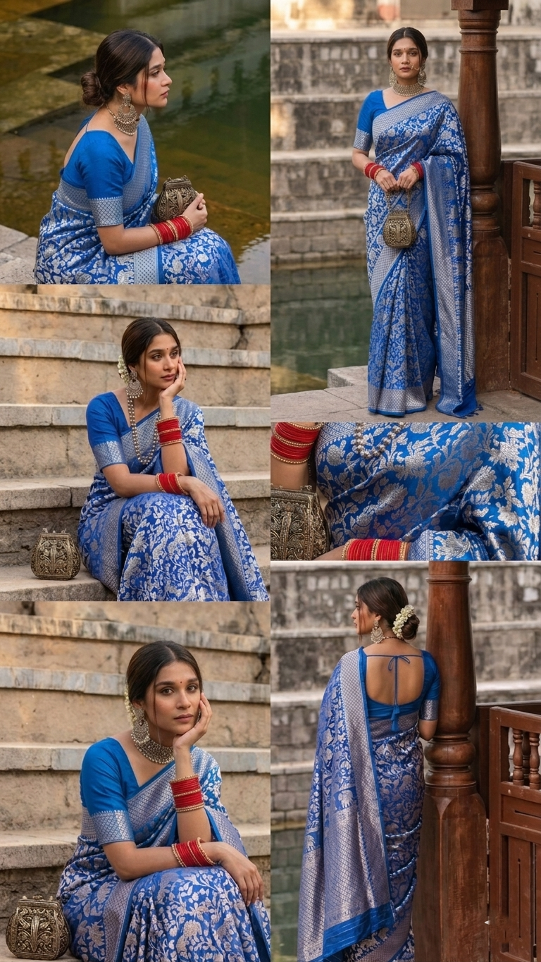 Elegant Royal Blue Traditional Saree Look