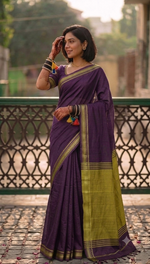 Elegant Handloom Khadi Cotton Saree with Matching Blouse Piece