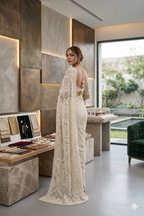 Pearl-White Net Saree with Intricate Tonal Embroidery and Scalloped Pearl Border