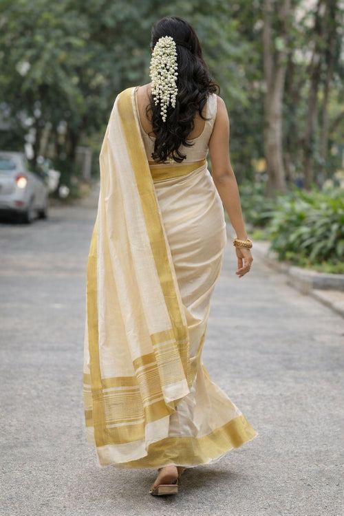 Cotton Saree with Golden Zari Border