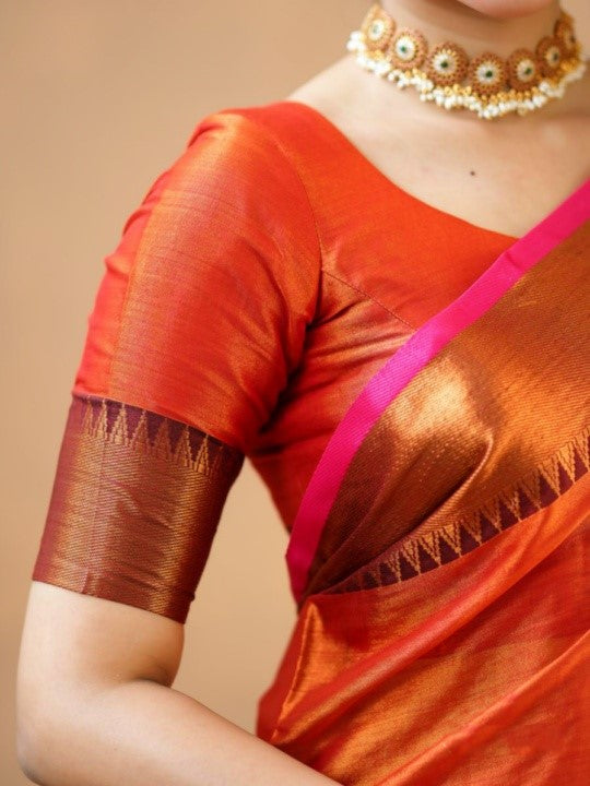 Radiant Orange Silk Saree with Rich Contrast Border