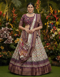 Cream Patola Lehenga with Detailed Kalamkari Peacock Pallu and Rich Purple Zari Borders