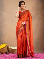 Radiant Orange Silk Saree with Rich Contrast Border