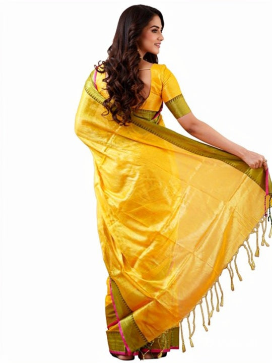 Classic Yellow Zari Border Silk Saree