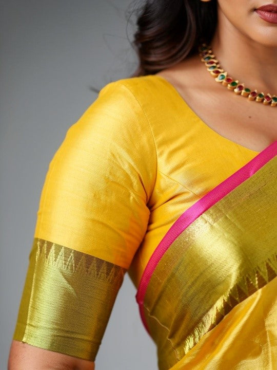 Classic Yellow Zari Border Silk Saree