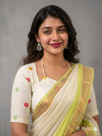 Elegant Cream & Lime Green Handloom Cotton Saree