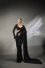 Intricately Embroidered Net Saree with Artisanal Mirror-Work Border