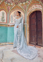 Vibrant Mustard & Georgette Saree with Hand-Crafted Mirror-Work Border and Floral Sequin Buttis