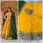 Handcrafted Yellow Silk Lehenga with intricate Banarasi zari work