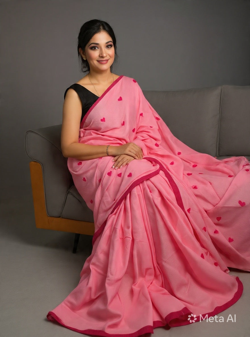 Pink Handwoven Khadi Cotton Saree