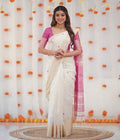 Timeless Grace Classic White and Magenta Handloom Saree